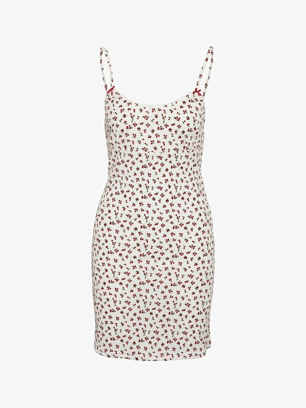 Noisy may White Slip Dress with Red Cherry Print